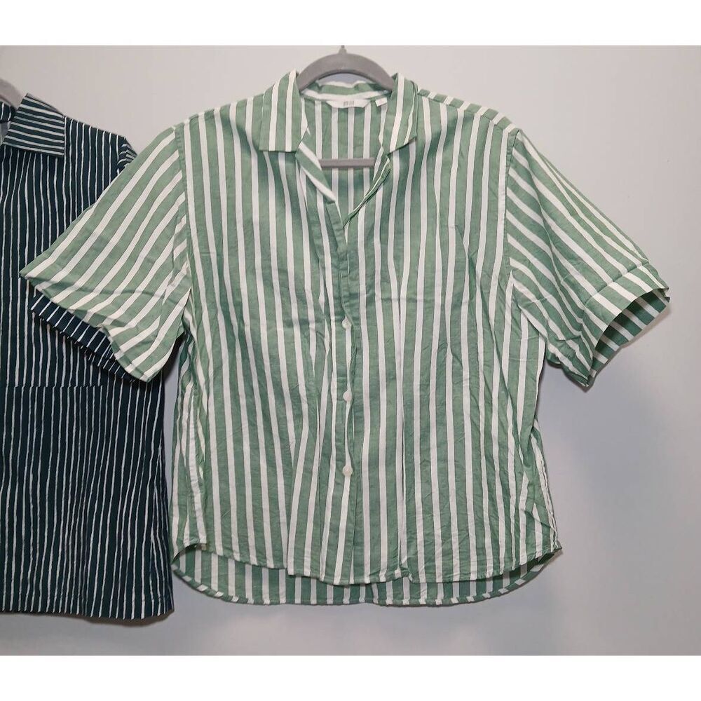 Marimekko womens uniqlo womens medium poplin linen shirt white stripe lot of 2 - Picture 5 of 11